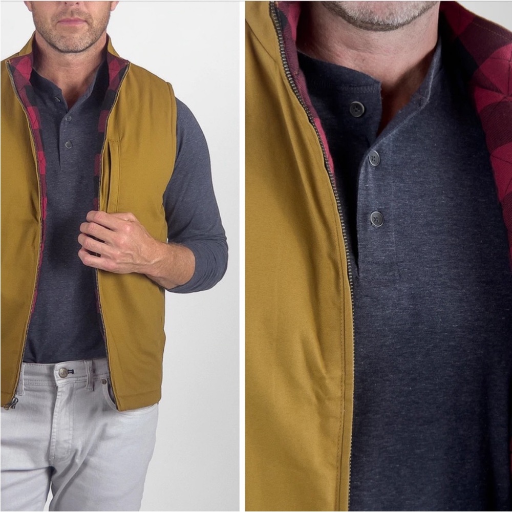 TAILOR VINTAGE CONNECTICUT Canvas Vest Outdoor Quilted Red Plaid‎ Cabincore XL - Picture 2 of 16